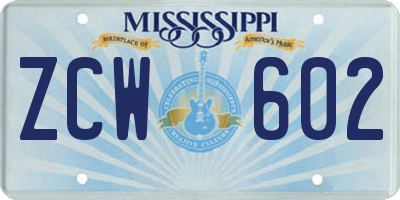 MS license plate ZCW602