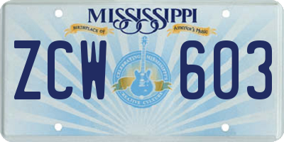 MS license plate ZCW603