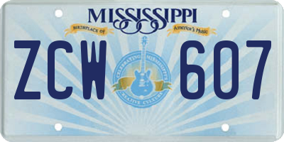 MS license plate ZCW607
