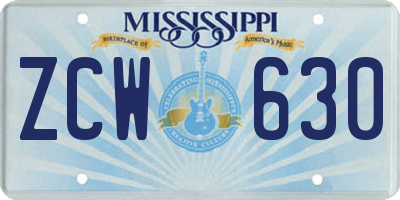 MS license plate ZCW630