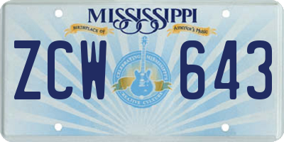 MS license plate ZCW643