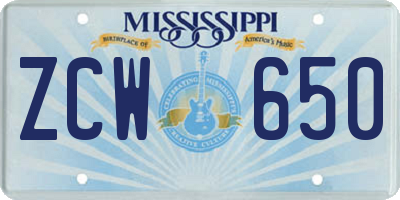 MS license plate ZCW650