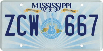 MS license plate ZCW667