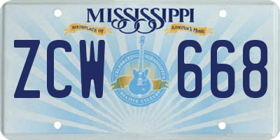 MS license plate ZCW668