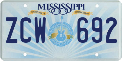 MS license plate ZCW692