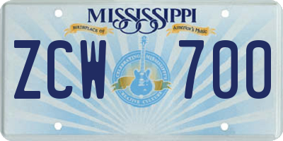 MS license plate ZCW700
