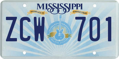 MS license plate ZCW701