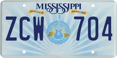 MS license plate ZCW704