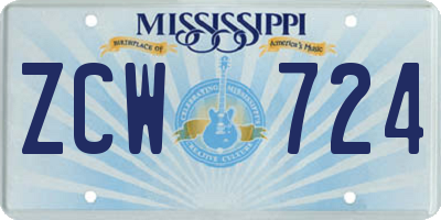 MS license plate ZCW724