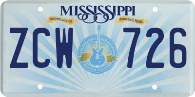 MS license plate ZCW726