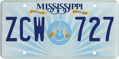 MS license plate ZCW727