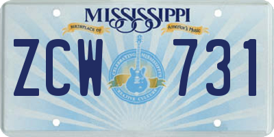MS license plate ZCW731