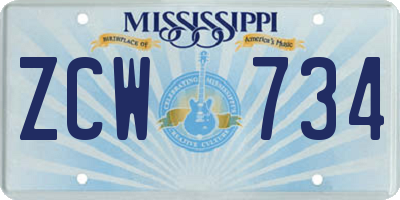 MS license plate ZCW734