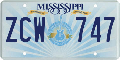 MS license plate ZCW747
