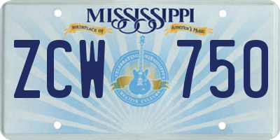 MS license plate ZCW750