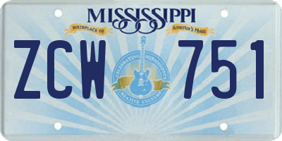 MS license plate ZCW751