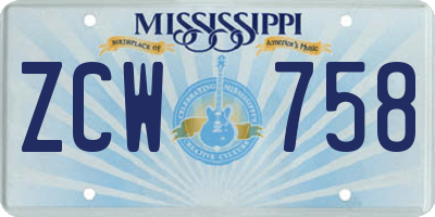 MS license plate ZCW758