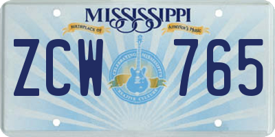 MS license plate ZCW765