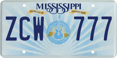 MS license plate ZCW777