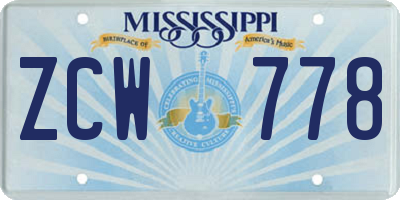 MS license plate ZCW778