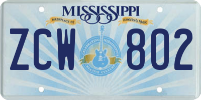 MS license plate ZCW802