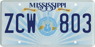 MS license plate ZCW803