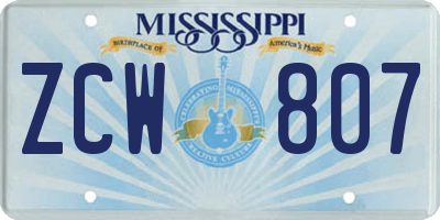 MS license plate ZCW807