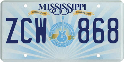 MS license plate ZCW868
