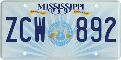 MS license plate ZCW892