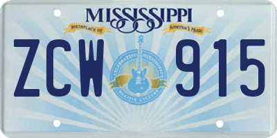 MS license plate ZCW915