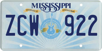 MS license plate ZCW922
