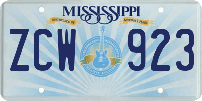 MS license plate ZCW923