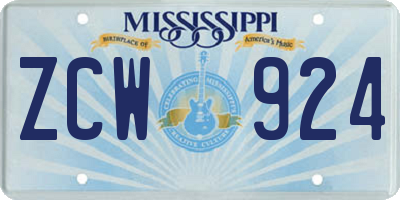 MS license plate ZCW924