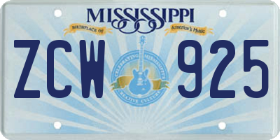 MS license plate ZCW925