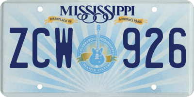 MS license plate ZCW926