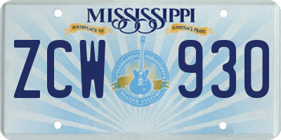 MS license plate ZCW930