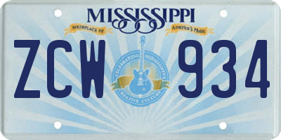 MS license plate ZCW934