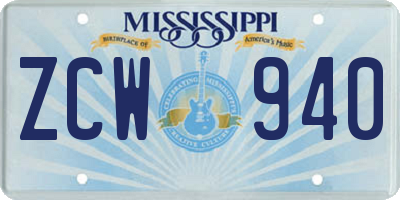 MS license plate ZCW940