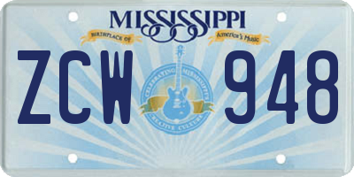 MS license plate ZCW948