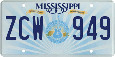 MS license plate ZCW949