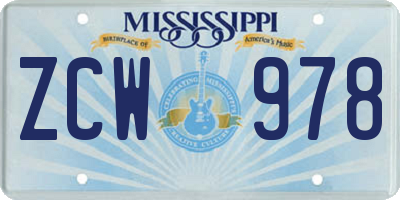 MS license plate ZCW978