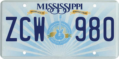MS license plate ZCW980