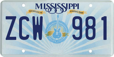 MS license plate ZCW981