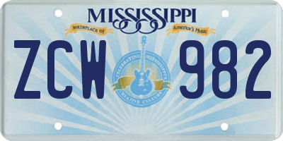 MS license plate ZCW982