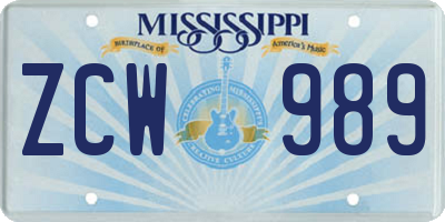 MS license plate ZCW989