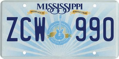 MS license plate ZCW990
