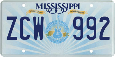 MS license plate ZCW992