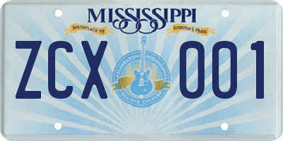 MS license plate ZCX001