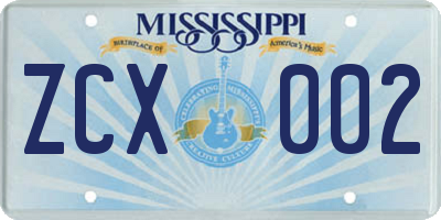 MS license plate ZCX002