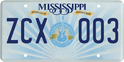 MS license plate ZCX003